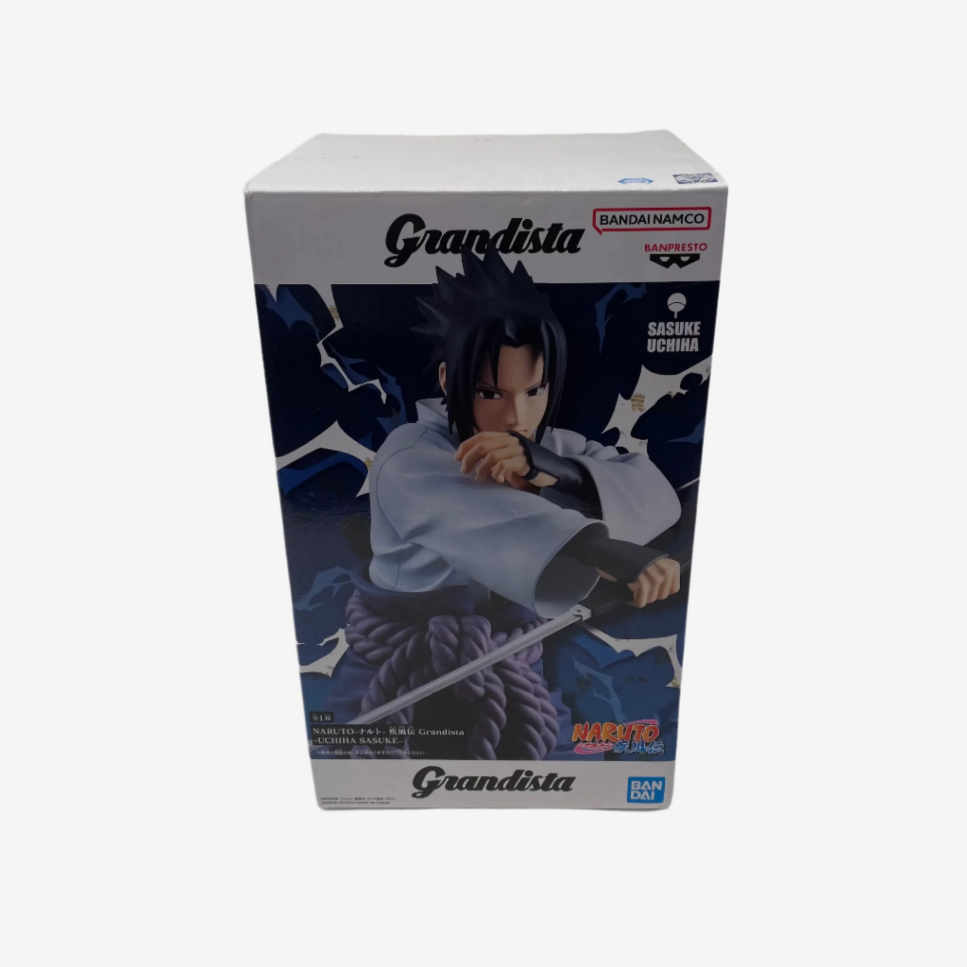 Boxed figurine of a character from 'Naruto' with 'Grandista' branding on a white background