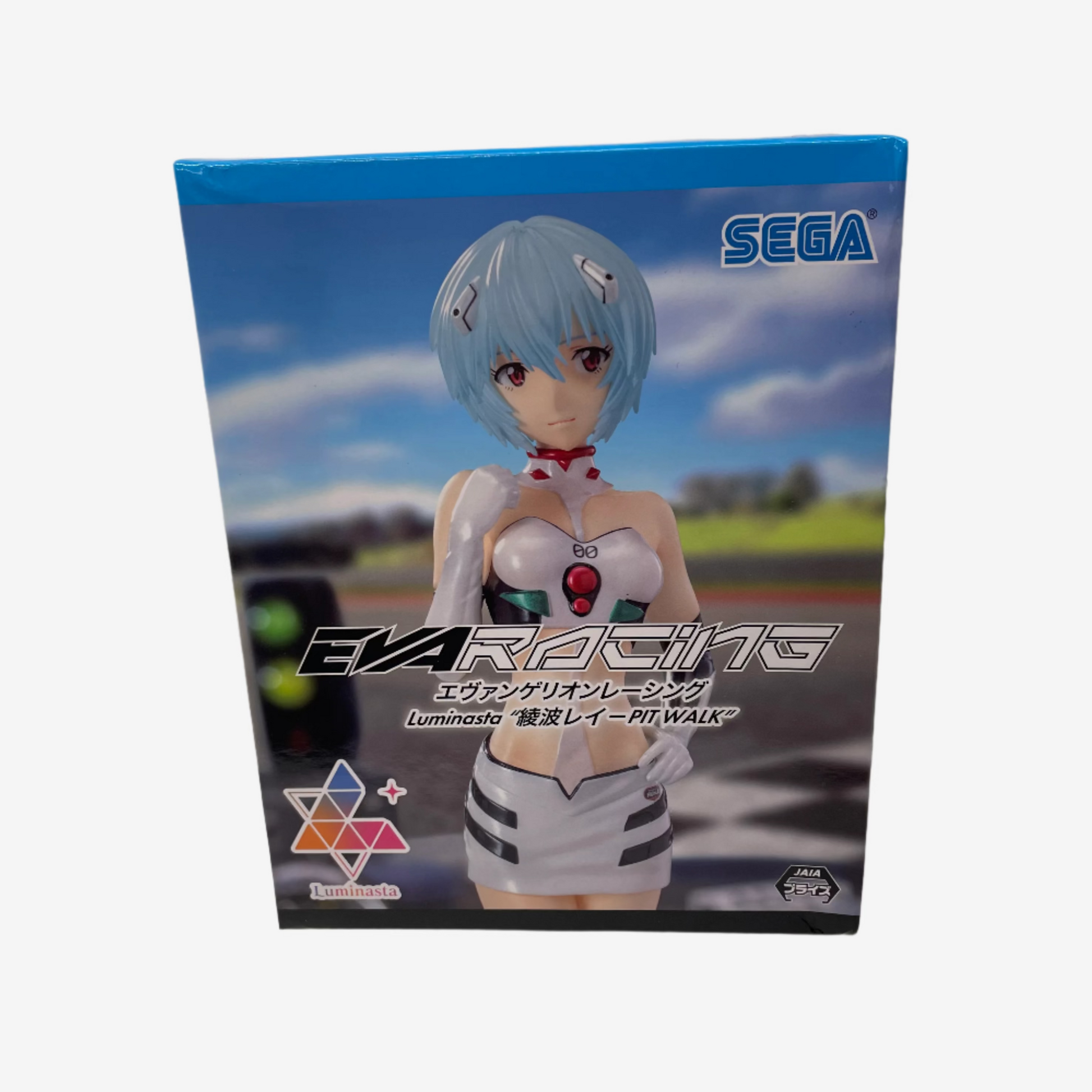 Boxed figure of a character from EVA Racing with Sega branding on a white background