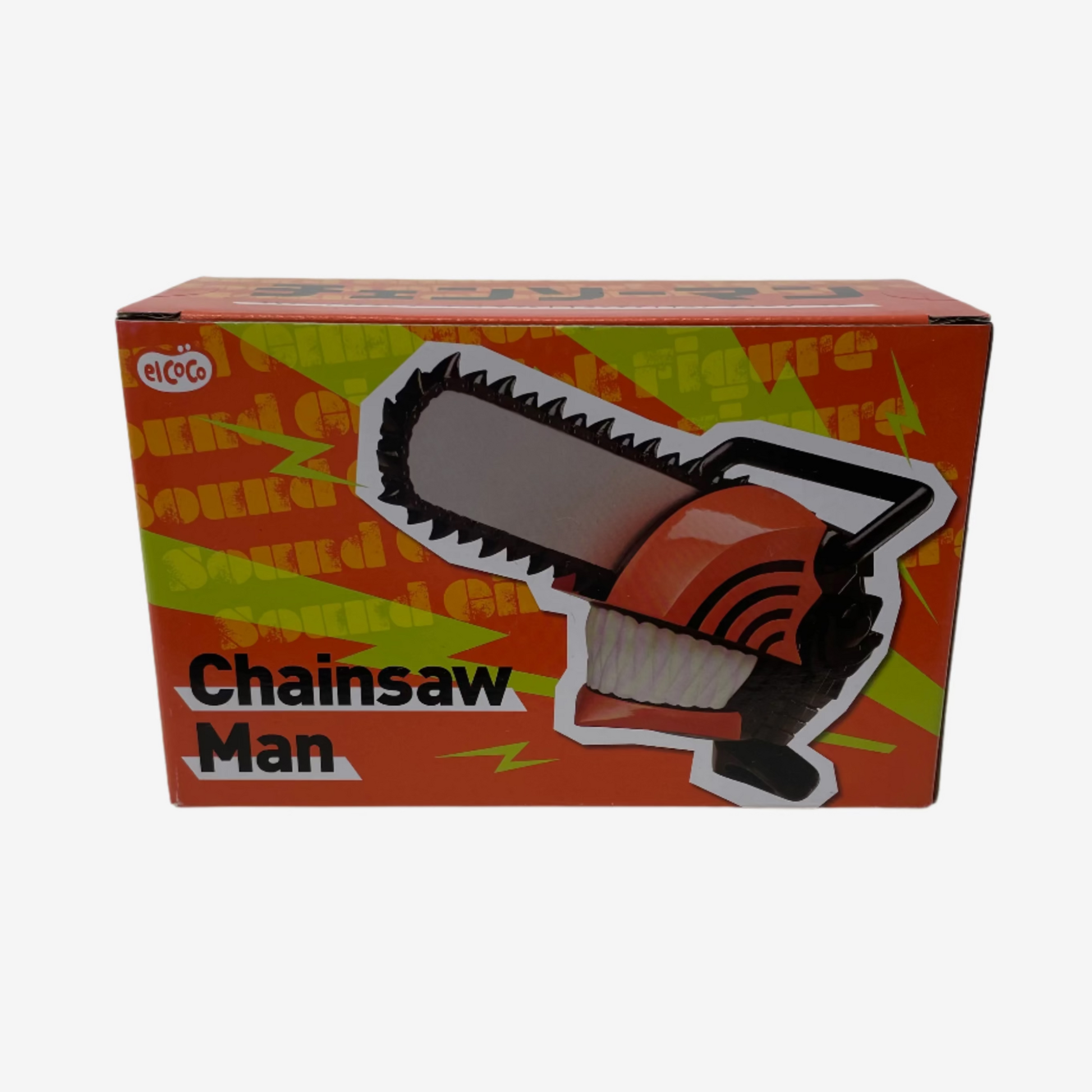 Box of 'Chainsaw Man' with orange and green design on a white background