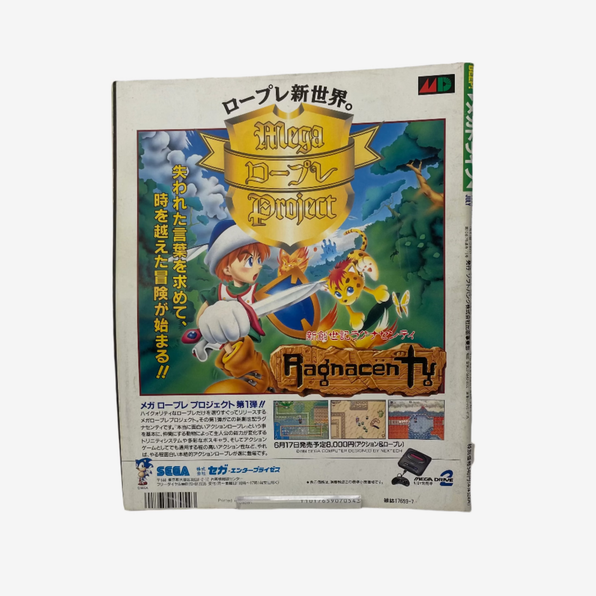 Vintage video game box for 'Ragnarok' by Sega on a white background