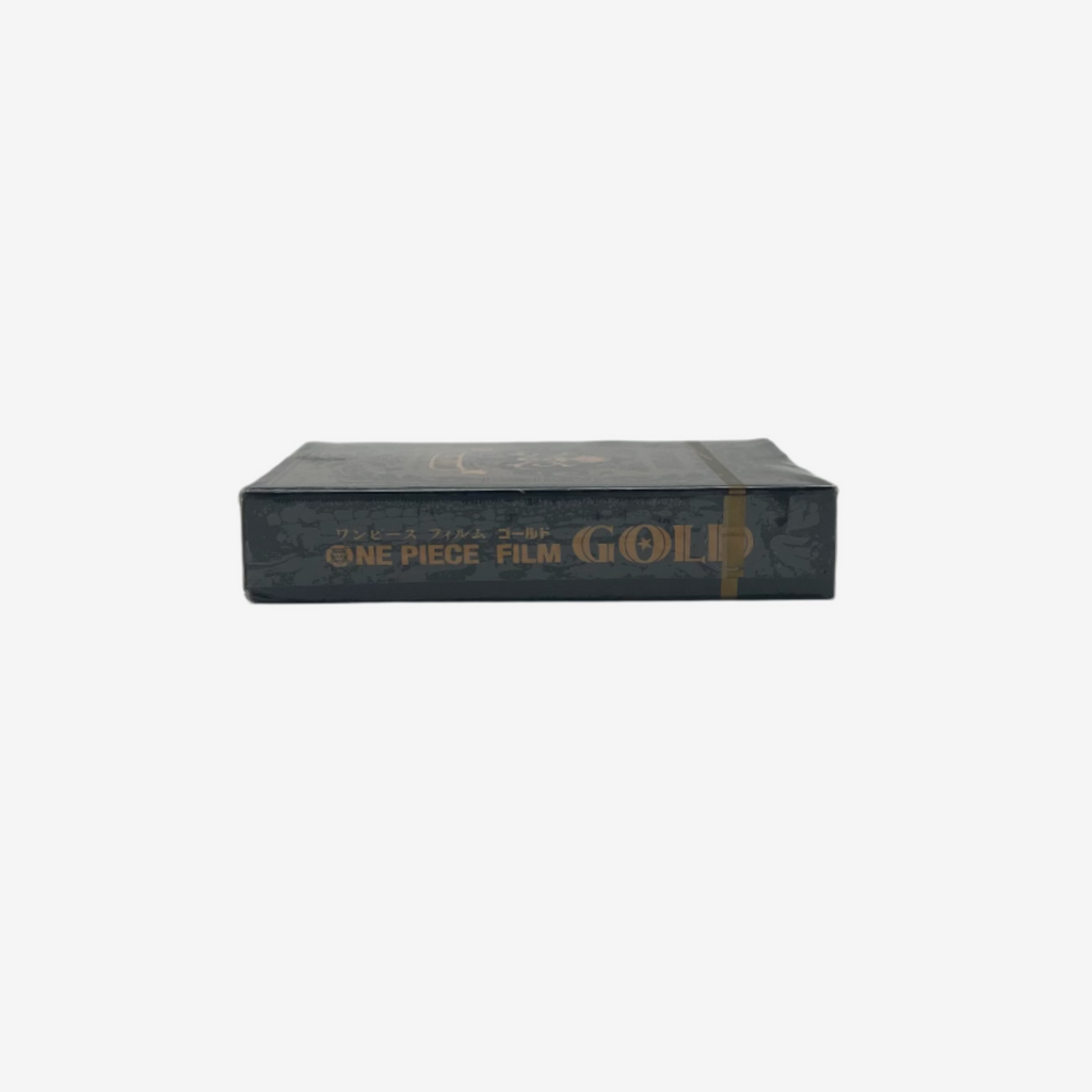 Black rectangular box with gold text on a gray background
