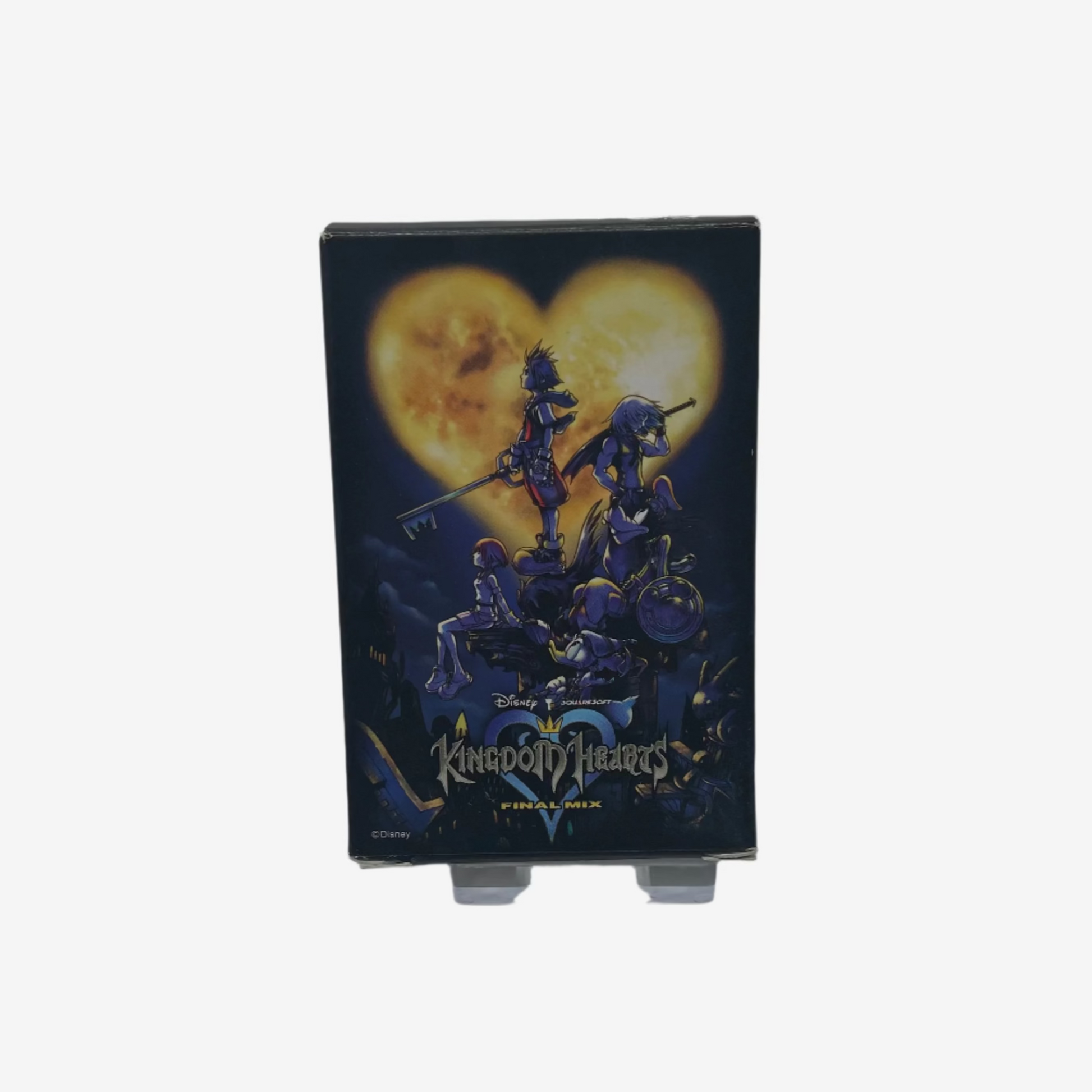 Kingdom Hearts game case with characters and heart-shaped moon on a white background