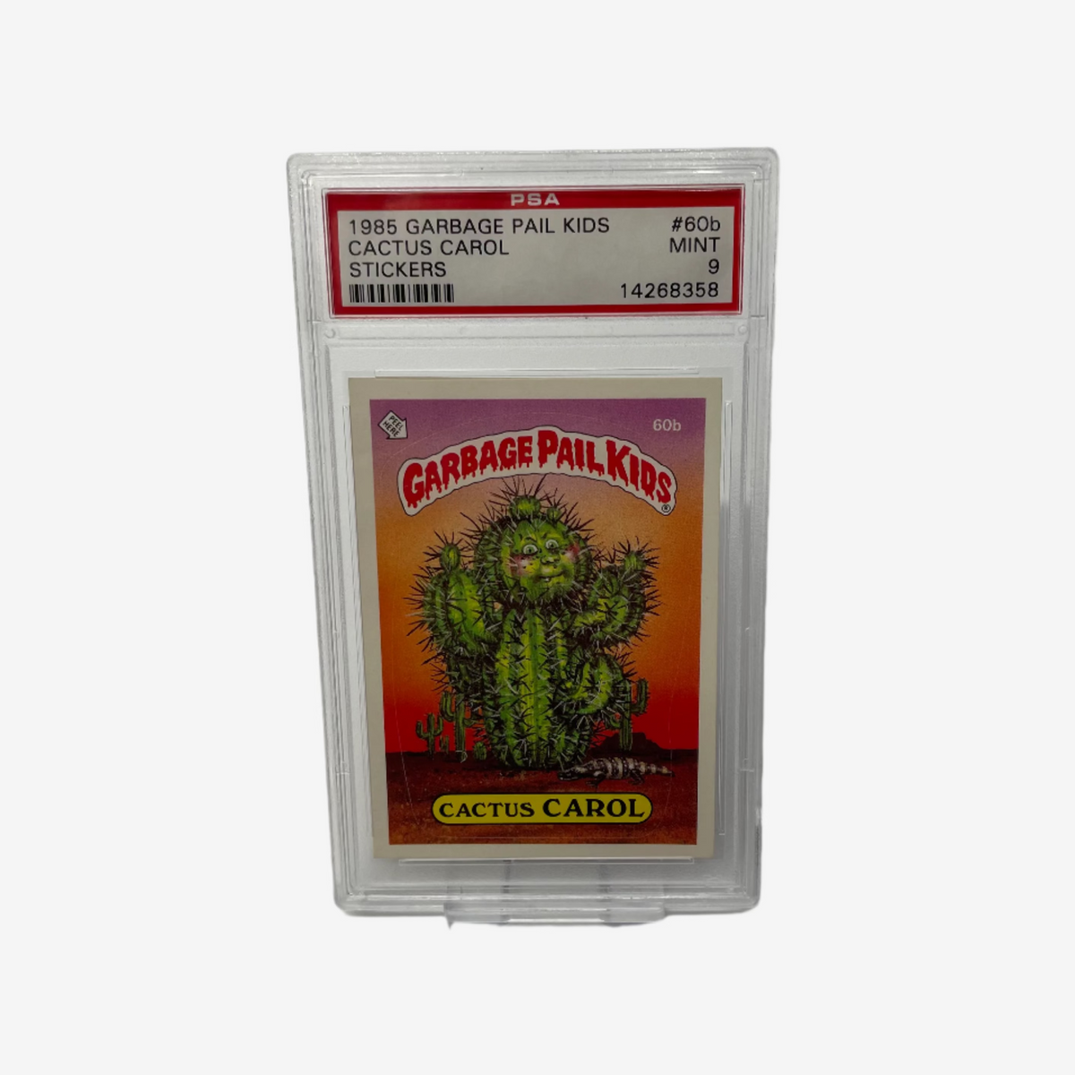 Garbage Pail Kids trading card in a protective case on a white background
