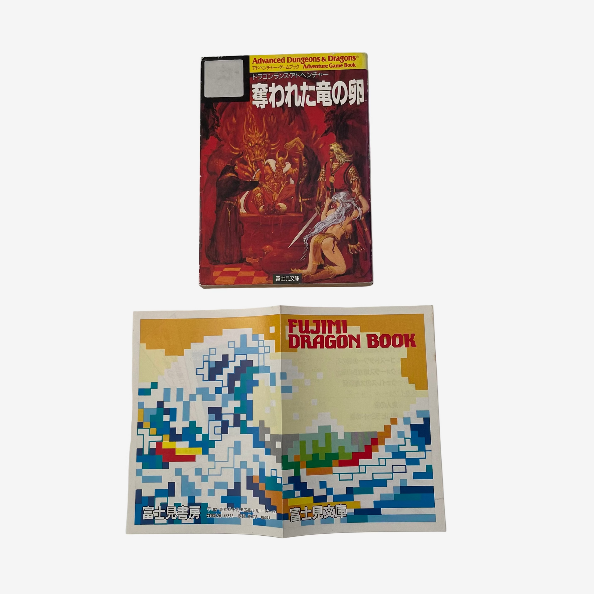 Two vintage books on a white background, one with a colorful cover and the other with pixel art design.