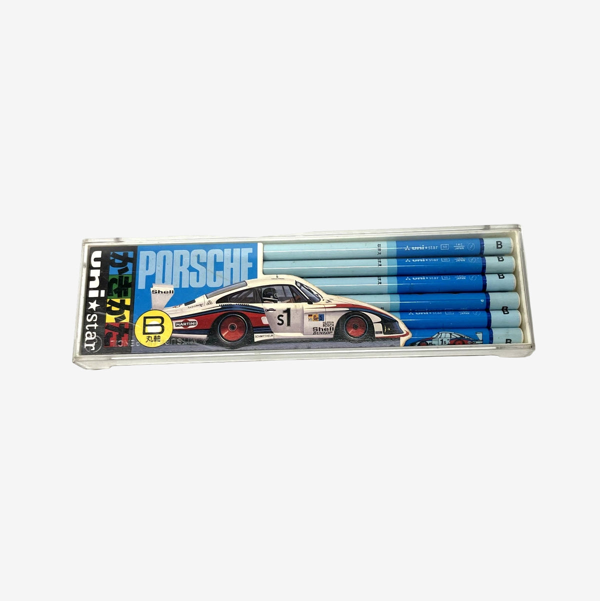 Pack of Uni Star pencils with Porsche branding on a white background