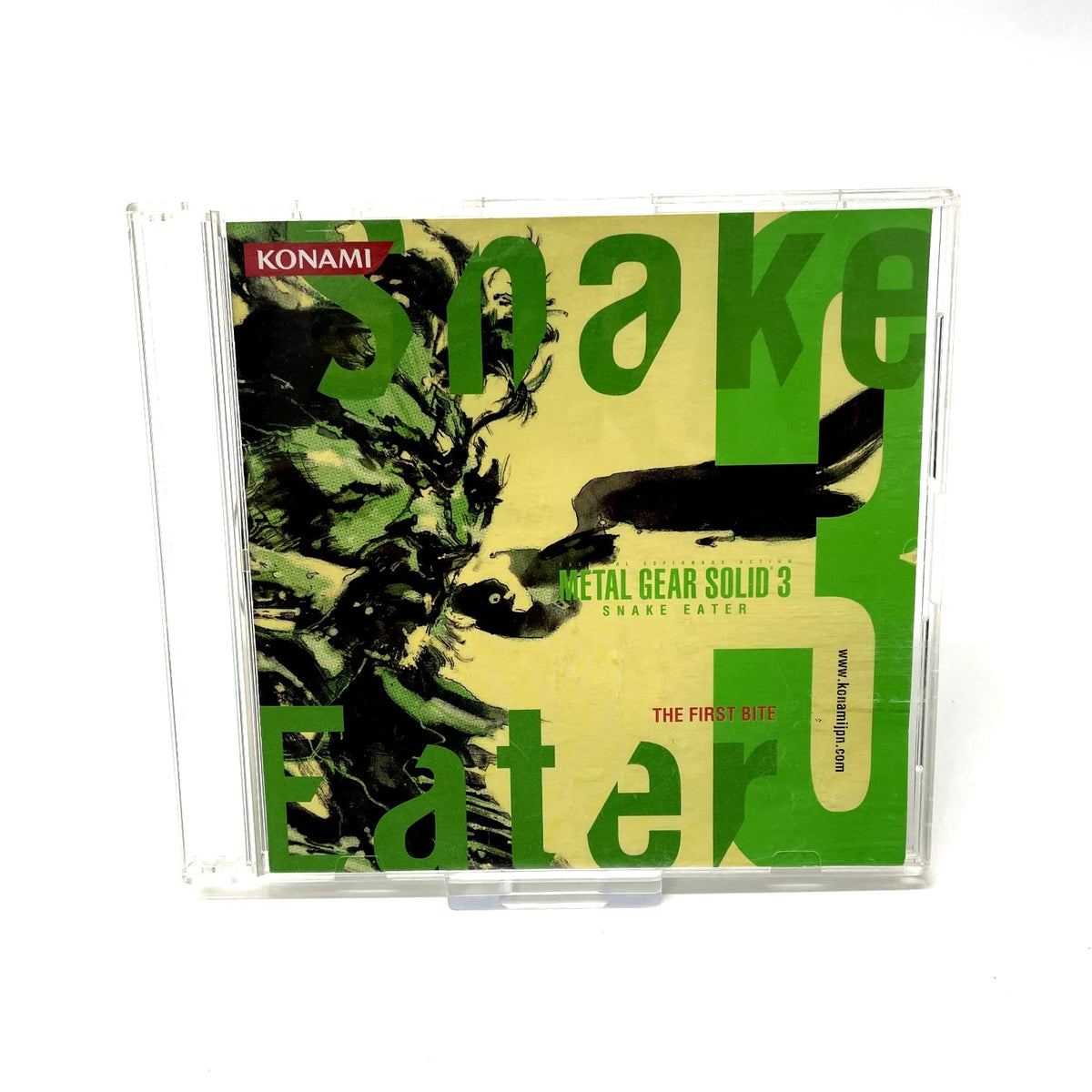 Metal Gear Solid 3 Snake Eater game case with Konami branding on a white background
